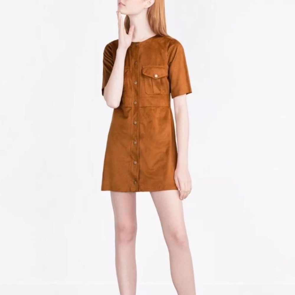 Zara Tan Button-Up Mini Dress